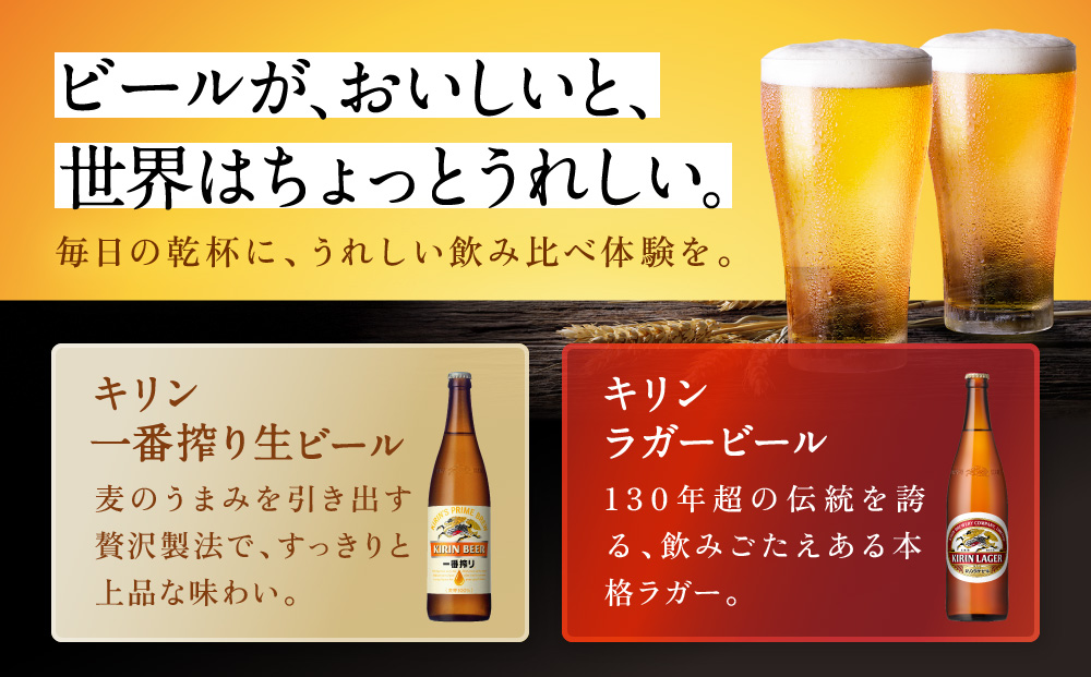キリン神戸工場産　キリン一番搾り生ビール大瓶6本＆キリンラガー大瓶6本　合計12本アソートセット　神戸市　お酒　ビール　ギフト