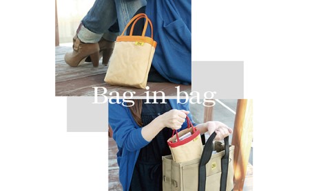 バンナイズ　ちょっとお出かけ 仕切り付きバッグインバッグ　バンナイズ 帆布 お散歩 買い物 お出かけ ショッピング ファッション カバン  ベージュ×オレンジ