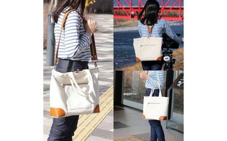 ハンドメイド　３WAYトートバック 帆布 本革 多機能 A4 対応 ラベンダー