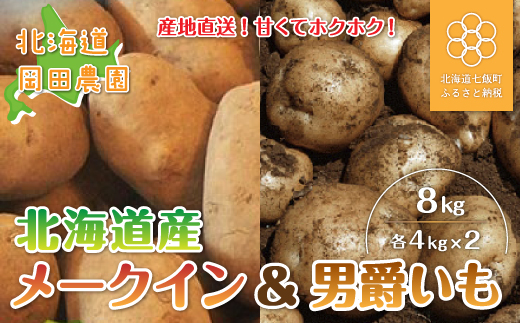 【先行予約】【令和8年10月上旬より発送】北海道産じゃがいも8kgセット（メークイン4kg、男爵4kg） NAZ001