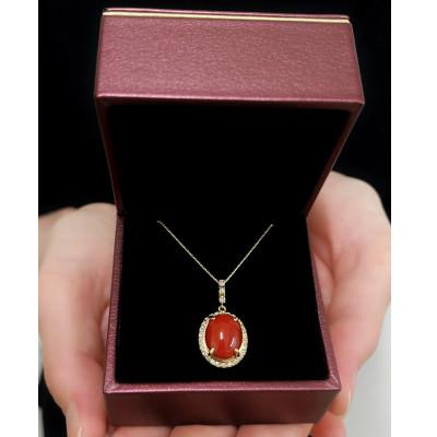 ふるさと納税 山梨県 K18イエローゴールド 血赤 珊瑚 オーバル ダイヤ ネックレス【TK-14511】 |  | 03