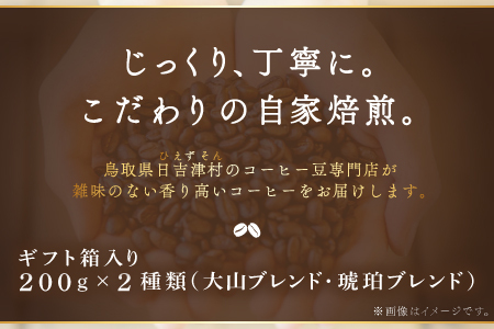 自家焙煎コーヒー（豆）ギフト箱入り　400g（200g×2種）【大山ブレンド 琥珀ブレンド コーヒー 珈琲 自家 焙煎 飲み比べ 400g 豆 コーヒー豆 ギフト 贈答 箱入り プレゼント 飲料 鳥取