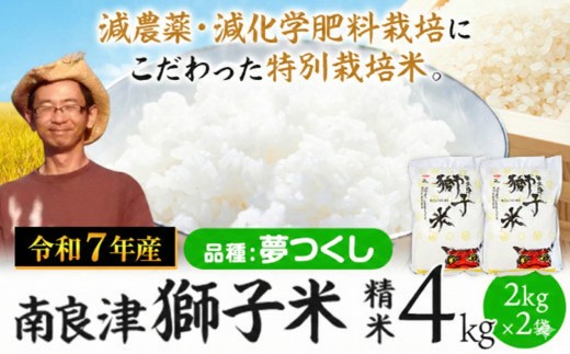 令和7年産 特別栽培米 獅子米（品種：夢つくし） 精米 4kg(2kg×2袋) 白米 精米 株式会社コモリファーム《30日以内に出荷予定(土日祝除く)》減農薬・減化学肥料栽培