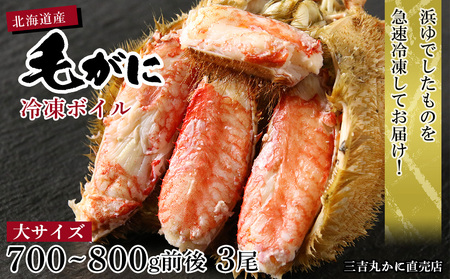 【大サイズ】北海道産 冷凍ボイル毛ガニ (700g-800g前後) 3尾 AS194