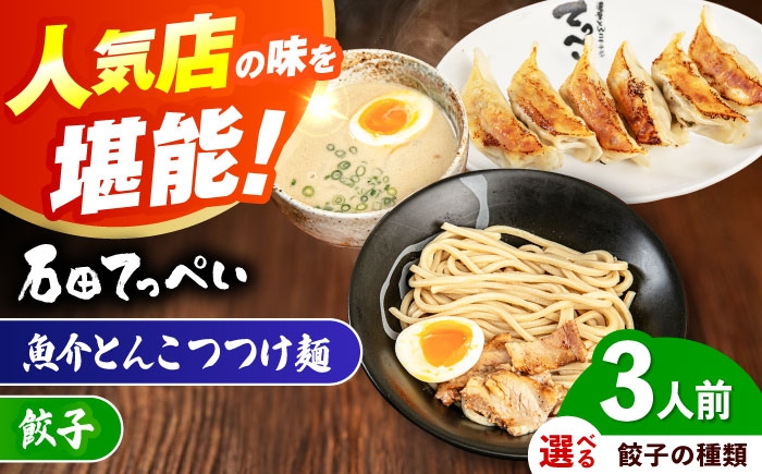 
            【選べる餃子種類】【3人前】石田てっぺい 濃厚とんこつ魚介つけ麺＆餃子 3人前セット 冷凍 餃子 ギョーザ つけ麺 つけめん 惣菜 おかず 国産 大阪府高槻市/無人屋 [AOCX039-040]
          