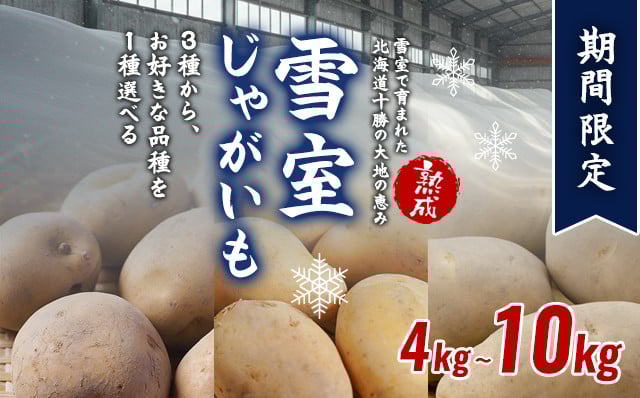 
            北海道産 熟成じゃがいも 4～10kg 選べる銘柄 期間限定 雪室貯蔵 十勝産 ジャガイモ じゃが芋 いも 甘い
          