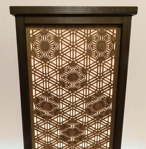 レーザー行灯「趣」Ｌサイズ　 八重麻の葉／胡麻幹 組子デザイン 和紙貼り 高さ65cm LED電球付