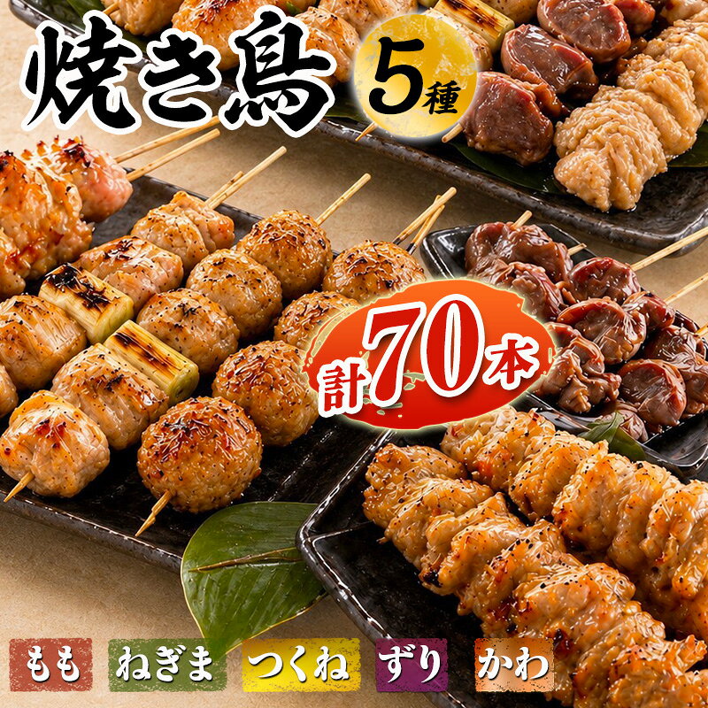 【ふるさと納税】【姫路のやきとり屋さん本格焼き鳥♪】丁寧仕上げのやきとり5種盛り合わせ（計70本）【生冷凍】鶏肉 おつまみ もも ねぎま かわ つくね ずり 兵庫県 姫路市