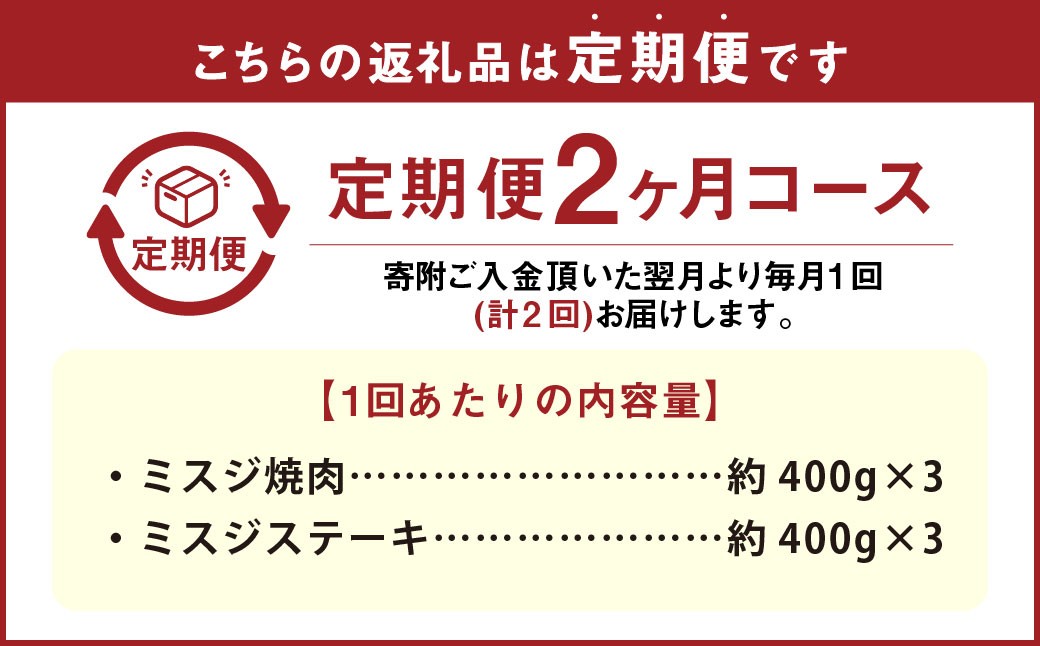 【2カ月定期便】 【ミスジたっぷり食べ比べ！】 おおいた和牛 ミスジ焼肉 ・ ミスジステーキ 約2.4kg×2回 計約4.8kg