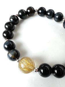 K18ホワイトゴールド タイガーアイ シトリン メンズブレスレット 10mm珠 12mm珠 紺虎目石 紳士用 男性用 天然石 YF-20