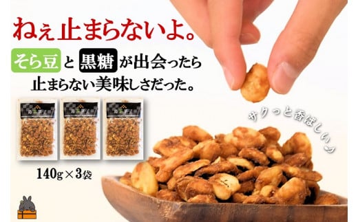 1965 ねぇ止まらないよ。そら豆と黒糖が出会ったら美味しかった。（140g×3袋） （ 黒砂糖 豆菓子 黒糖 お菓子 なつかしい 素朴 徳之島 鹿児島 梅山商店 和菓子 美味しい 止まらない レターパックライト ポストイン ）