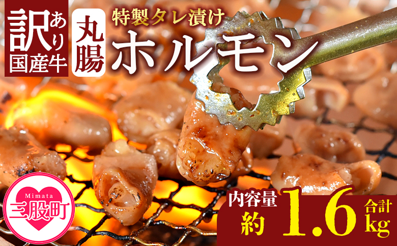 ＜【訳あり】国産牛ホルモン丸腸（特製タレ漬け）　計1.6kg(400g×4袋)＞丸腸を秘伝の特製タレに漬け込みました！ BBQ特集 【MI023-nk-x1】【中村食肉】