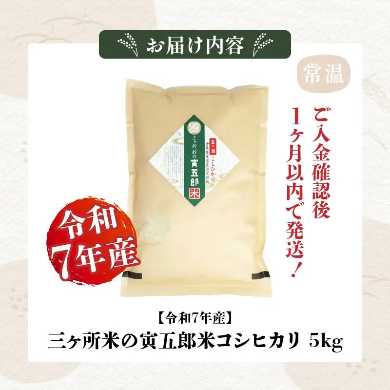 【令和7年産】三ヶ所米の寅五郎米コシヒカリ 5kg お米 米 ご家庭用 家庭用 自分用 おすそ分け 寅五郎米 コシヒカリ こしひかり 精米 白米 白飯 白ご飯 棚田 おむすび おにぎり お弁当 炭水化