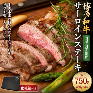 【3回定期便】 サーロインステーキ (250g×1枚) ×3回 牛肉 国産牛 黒毛和牛 博多和牛