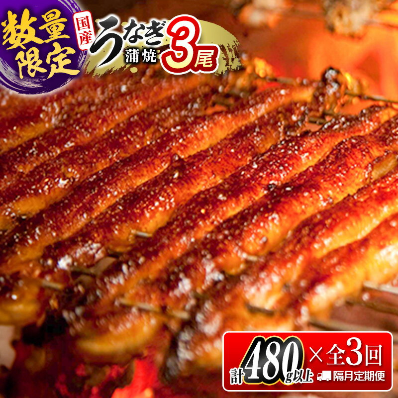 【ふるさと納税】＜数量限定!!＞うなぎ 定期便 国産 鰻 蒲焼 3尾セット 全3回 隔月定期便（合計1.4kg以上）魚介 贈答品 ギフト ウナギ 期間限定 鰻楽