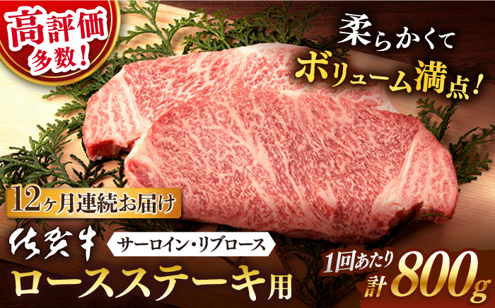 【12回定期便】佐賀牛 ステーキ用 800g 【桑原畜産】 [NAB132] 牛肉 佐賀県産 黒毛和牛 ロースステーキ 焼肉 BBQ