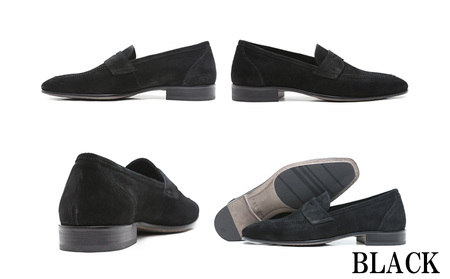 クインクラシコ 革靴 86001 (カラー：ブラック、サイズ：25.0cm) コインローファー メンズ スエード ドレスシューズ 牛革 カジュアル