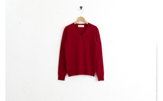 Vネックプルオーバー 度詰(レッド)男性用サイズ:L(44)≪白田のカシミヤ/SHIRATA KNITWORKS≫