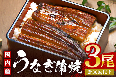 やわらか国内産 うなぎ蒲焼 満足サイズ! 120～140g 3尾 計360g以上 ふっくら蒲焼き ブランド鰻使用 秘伝のタレ・山椒付き 湯煎で簡単調理 うな丼 ちらし寿司 贈答用 ギフト 冷蔵配送 国産 茨城県 潮来市 (A23-013)