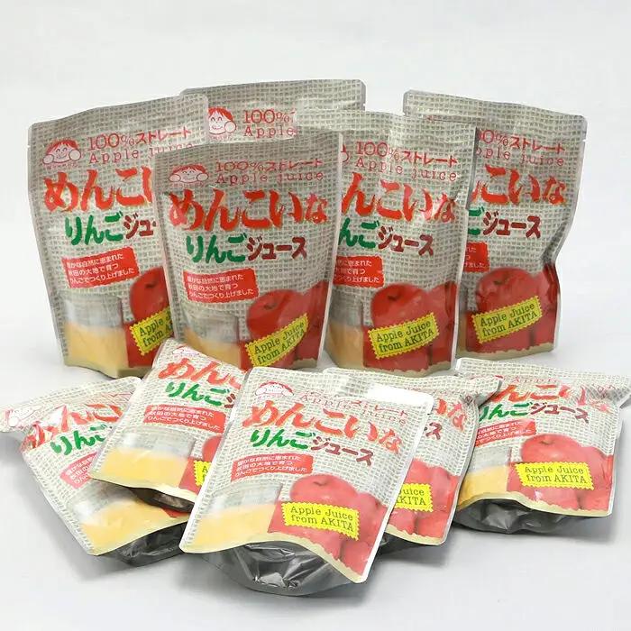 めんこいなりんごジュース 秋田県産 100％りんごジュース 185ml×10パック パウチパック 無添加 秋田県 由利本荘市