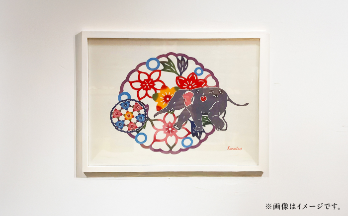紅型額装「コロコロゾウ」 / somekoubou haruiro 壁掛け インテリア アート 額縁 伝統工芸 沖縄市 / コザ工芸館ふんどぅ [BCAU028]