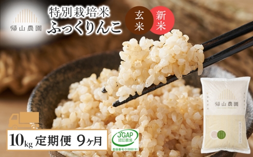 【新米予約】【9カ月定期便】特別栽培米産地直送「玄米ふっくりんこ 10kg」《帰山農園》
