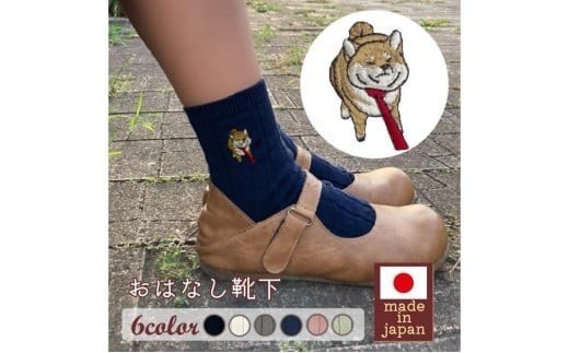 おはなし靴下 ギフトボックス 柴犬 レディース ネイビー