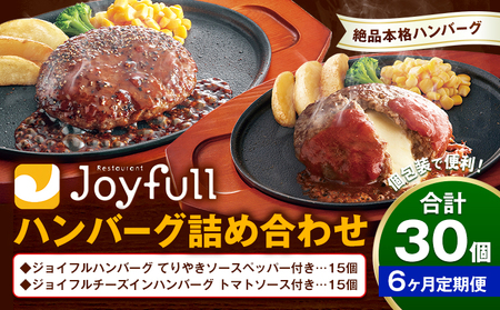【6ヶ月定期便】ジョイフルハンバーグ アソート詰め合わせ 合計30個 2種類×各15個 生ハンバーグ チーズインハンバーグ てりやきペッパーハンバーグ おかず 牛肉 冷凍 送料無料《お申込みの翌月出荷予定》