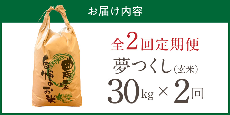 【定期便2回】【令和8年産 新米】福岡県産ブランド米夢つくし 玄米 30kg×2回 _ 【令和8年産 新米】 夢つくし 30kg 2回 定期便 福岡県産 久留米産 ブランド米 品種 艷やか 光沢 やわらかい 食感 米 ご飯 おにぎり 弁当 食品 お取り寄せ 福岡県 久留米市 送料無料 _Tk110-02