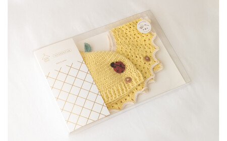 HOPPL （ホップル）手編みビブ＆キャップセット（レモン/サイズS）