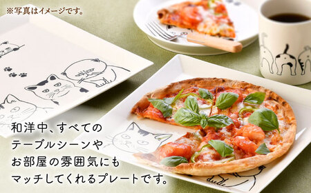 【波佐見焼】ネコづくし 大スクエアプレート ペア 2枚セット【福田陶器店】[PA349]