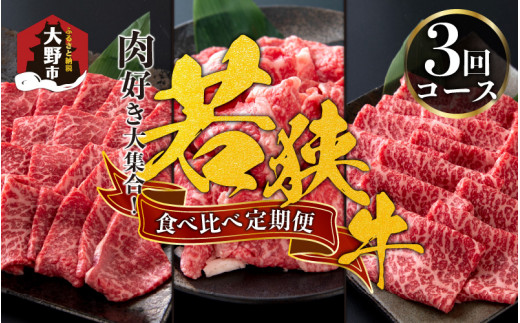 
【肉の定期便×3回コース】肉好き大集合！若狭牛 食べ比べ 定期便！【福井のブランド牛肉】【4等級以上】
