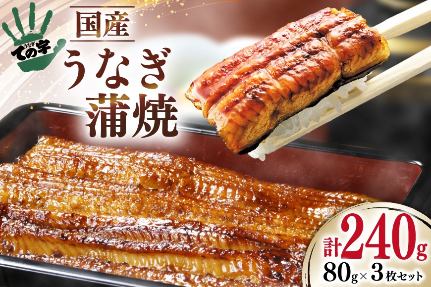 うなぎ 国産 蒲焼 80g ×3 計240g [ての字 静岡県 吉田町 22424460] 鰻 ウナギ うなぎかば焼き うなぎ蒲焼き 鰻蒲焼 鰻蒲焼き ウナギかば焼き 真空パック 蒲焼 タレ たれ 静岡県産 unagi 