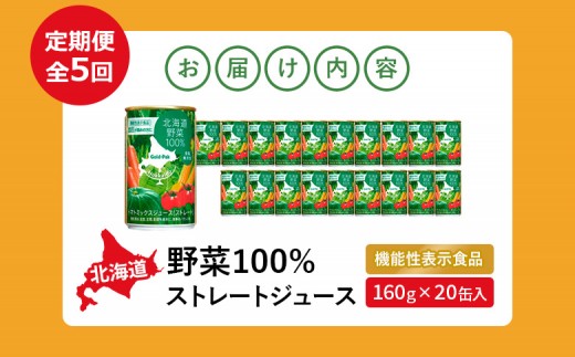 『定期便：全5回』北海道野菜100% ｽﾄﾚｰﾄｼﾞｭｰｽ160ｇ×20缶入