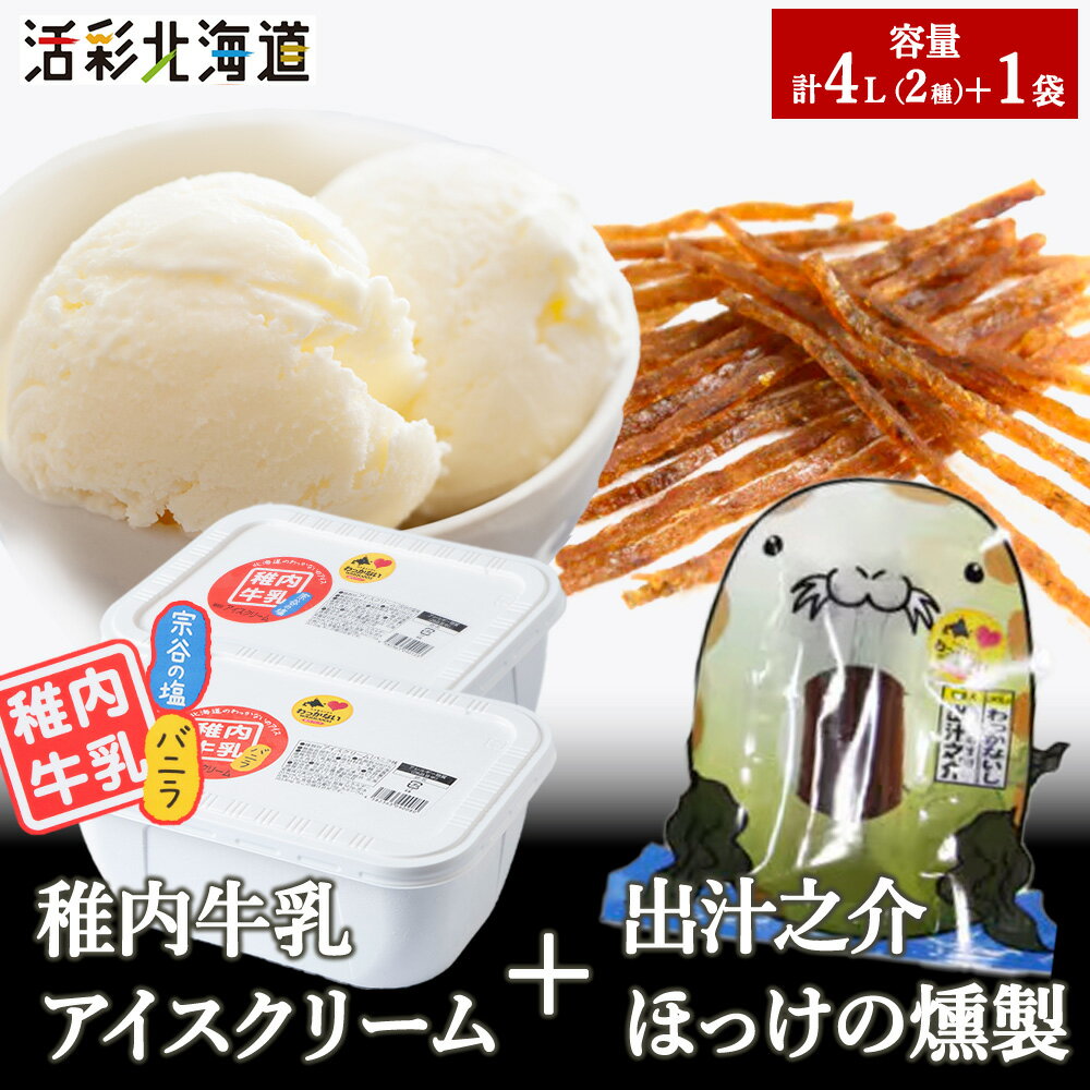 【ふるさと納税】【 業務用 】 稚内牛乳 アイスクリーム 2L×2個 ( バニラ & 宗谷の塩 ) と珍味ホッケ燻製アイス アイスクリーム スイーツ デザート 氷菓 牛乳 北海道ふるさと納税 稚内 ふるさと納税 北海道 【配送不可地域：離島・沖縄県】