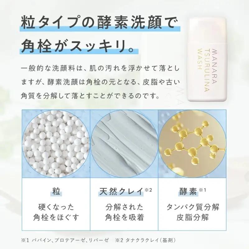 マナラ《ツルリナウォッシュ》(洗顔料)　洗顔料 酵素 クレイ 毛穴 角栓 使い切り