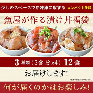 漬け丼 3種×4パック 計12食セット 冷凍 真空パック 小分け 海鮮丼 海鮮セット  海鮮丼 海鮮セット さしみ海鮮丼 新鮮海鮮丼 魚屋の海鮮丼 冷凍海鮮丼 海鮮漬け丼 レトルト海鮮丼 宇部漬け丼 