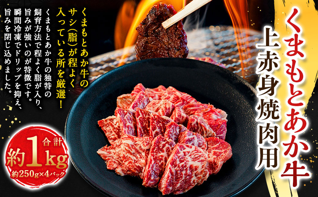 
            くまもとあか牛上赤身焼肉用 約250g×4パック（計約1kg） あか牛 赤牛 褐牛 褐毛和種 和牛 上赤身 赤身 牛肉 ビーフ お肉 肉 焼肉 焼き肉 焼肉用 焼き肉用 おかず 惣菜 総菜 九州 熊本県 冷凍
          