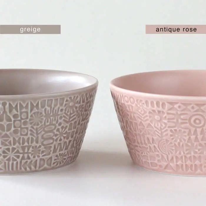【波佐見焼】PATTERNED BOWL ペア 2点セット greige + antique rose 【BIRDS’ WORDS】[CF073]