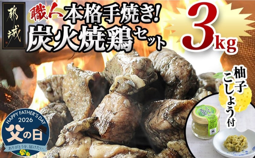 
                  【父の日】本格手焼き!炭火焼鶏3kg(ゆずこしょう付)≪6月18日～21日お届け≫_MJ-1417-FG_(都城市) リピーター続出!! 鶏肉 小分け 炭火焼き おつまみ 宮崎 冷凍 柚子胡椒  保存料不使用 ギャル曽根さんおすすめの鶏肉返礼品(炭火焼) 父の日 ギフト
                