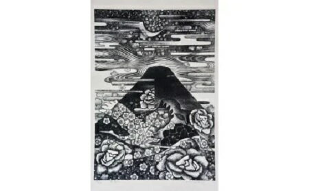 【ふるさと納税】＜数量限定＞木版画　花香る（40cm×28cm・額付）