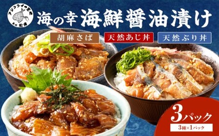 【流水解凍だけの簡単調理】海の幸 海鮮醤油漬けセット 各1パック( アジ サバ ブリ 天然 あじ さば ぶり 海鮮丼 流水解凍 お手軽 時短 簡単 人気 冷凍 おいしい 刺身 小分け パック セット 国産 ギフト 長崎県 松浦市 )【A6-028】