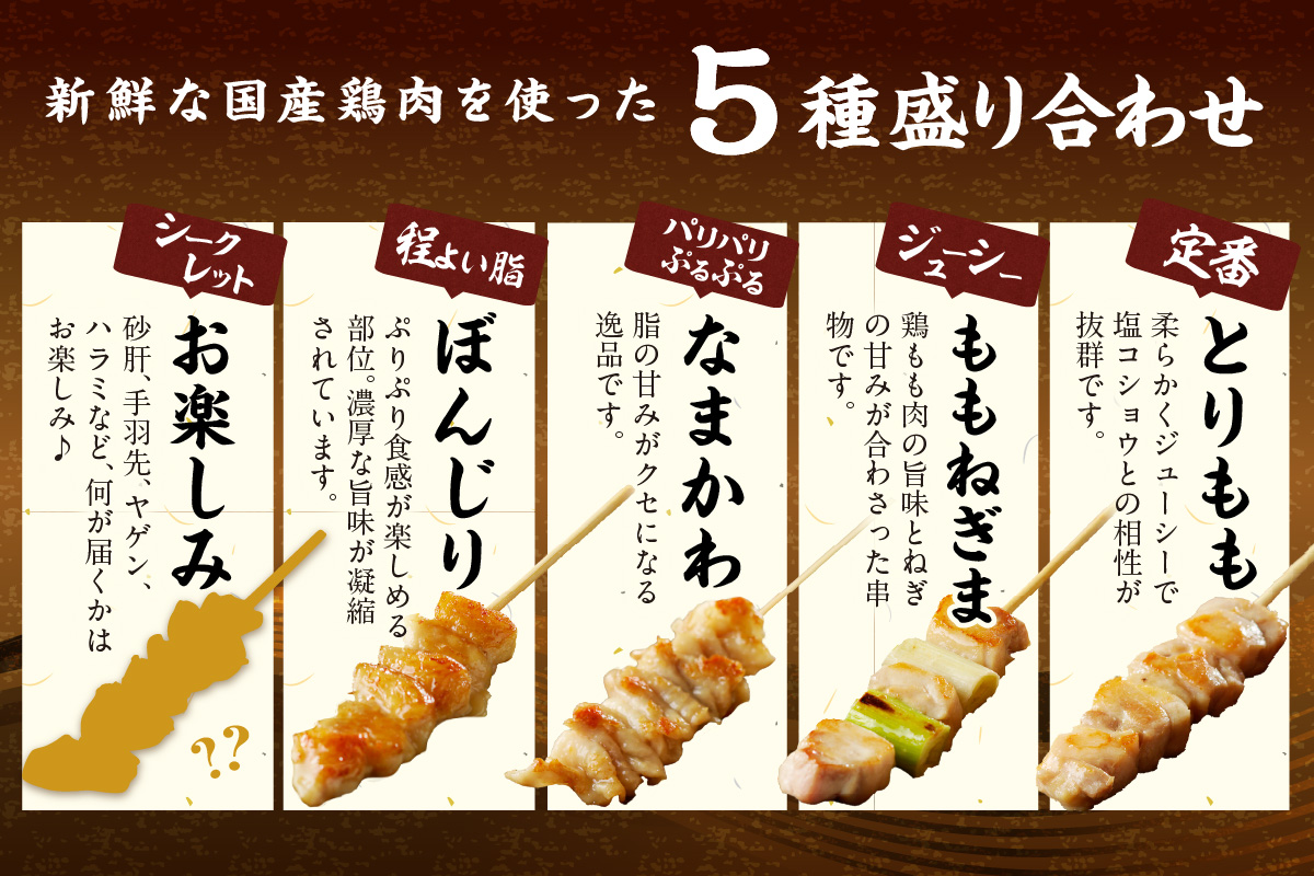国産焼き鳥セット 5種盛り合わせ60本　KN00007