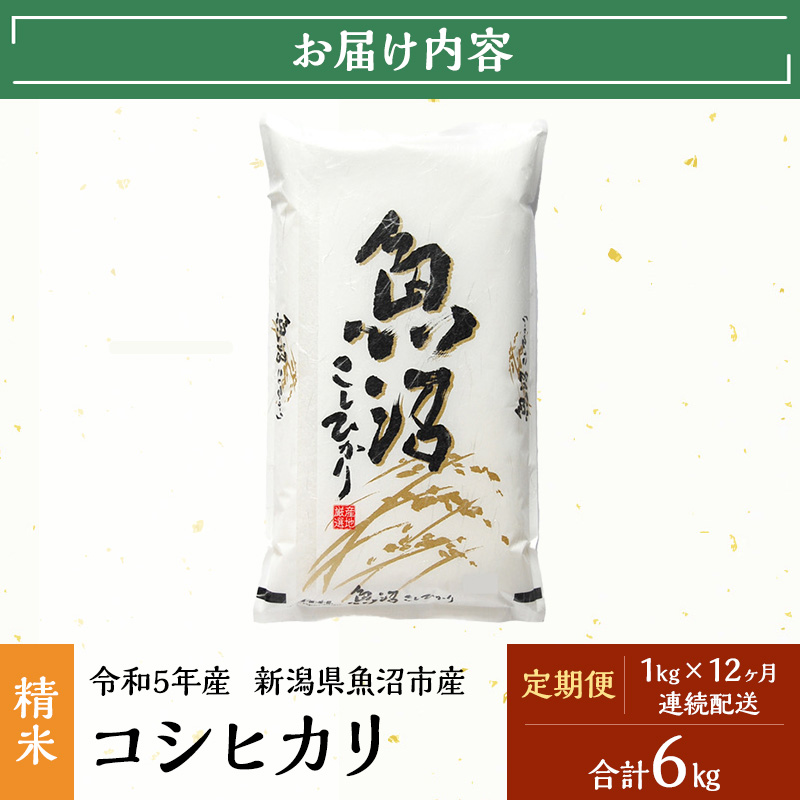 【定期便：雪国逸品　精米1kg×12ヶ月】越後魚沼郷 魚沼産コシヒカリ