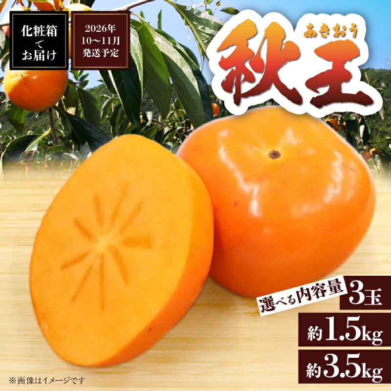 【ふるさと納税】【選べる内容量】【2026年10〜11月発送】秋の贅沢、濃厚であま〜い柿の新ブランド「秋王」3玉 約1.5kg 約3.5kg ＜配送不可：北海道・沖縄・離島＞ 柿 フルーツ 秋の味覚 濃厚 サクサク 大玉 福岡県 八女市