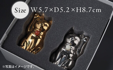 【瀬戸焼】＜招き猫＞Jeramic 2体セット ゴールド&プラチナ アメジスト2月 【m.m.d.】 / インテリア ネコ 風水 誕生石 [BBAC005]