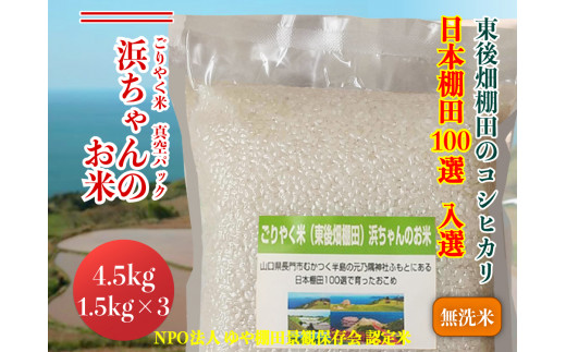 
(10009)米 こめ お米 無洗米 精米 きぬむすめ ごりやく米 「東後畑棚田きぬむすめ」 無洗米4.5kg 真空パック 1.5×3個 小分け 棚田米 棚田 長門市
