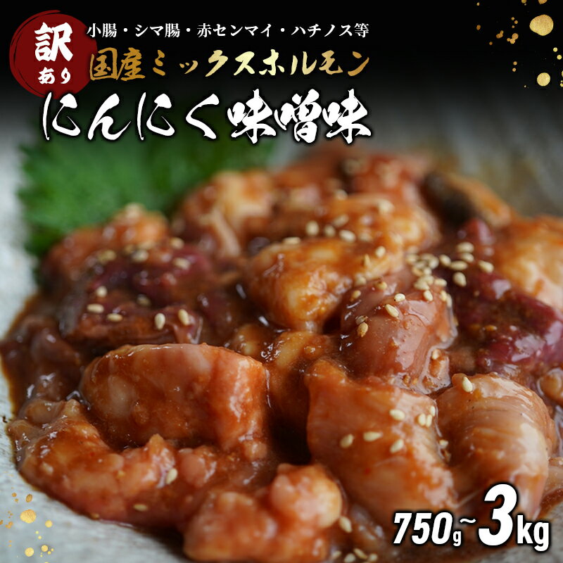 【ふるさと納税】 【 訳あり 】 国産牛 ミックスホルモン 750g 1kg / 2kg / 3kg 250g 小分け パック にんにく 味噌味 ミックス ホルモン 焼き 焼肉 味付 小分け 冷凍 味噌だれ 不揃い おつまみ 国産 牛 肉 京都府 舞鶴市 幸福亭