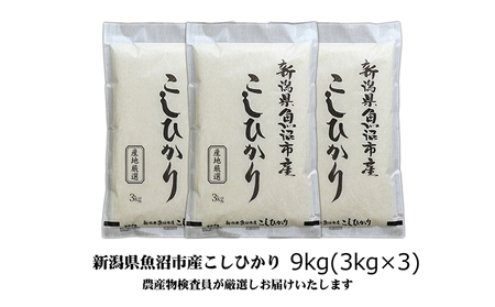 令和6年産 農産物検査員お奨め 魚沼産こしひかり（精米）9kg（3kg×3）