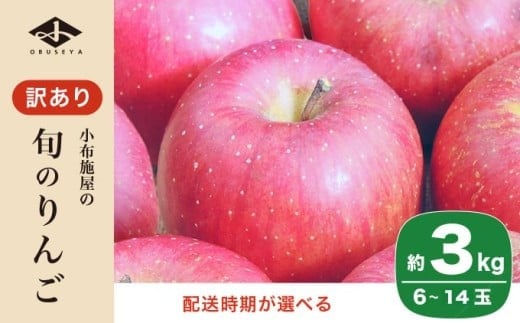 
            ［訳あり］ 選べる配送時期 旬のりんご 約3kg 6～14玉 ［小布施屋］ 傷 規格外 不揃い 訳アリ 家庭用 りんご 林檎 リンゴ 果物 フルーツ 長野県産 信州産 特産 産地直送 産直 数量限定 先行予約 10月発送 11月発送 12月発送 1月発送 2月発送 3月発送 4月発送 令和7年産 【2025年10月～2026年4月配送】［A-304］
          